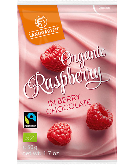Landgarten Organic Raspberries In Berry Chocolate 50gm