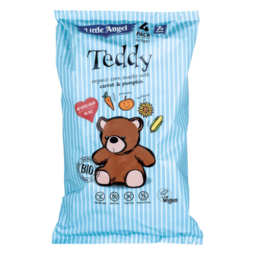 Little Angel Teddy Organic Corn Snacks With Carrot and Pumpkin 60gm