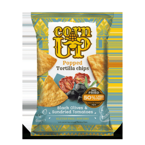 Corn Up Popped Tortilla Chips BLACK OLIVES & SUNDRIED TOMATOES 60 gm